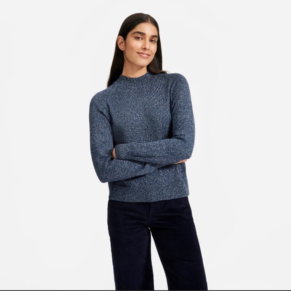 Everlane Blue Knit Cotton Mockneck Crop Sweater large